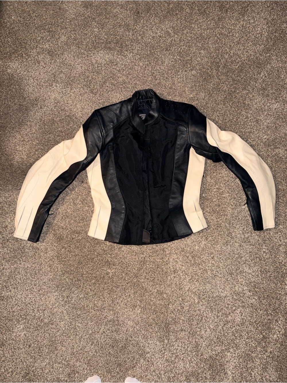 Hein-Gericke black & white ladies padded motorcycle leather jacket